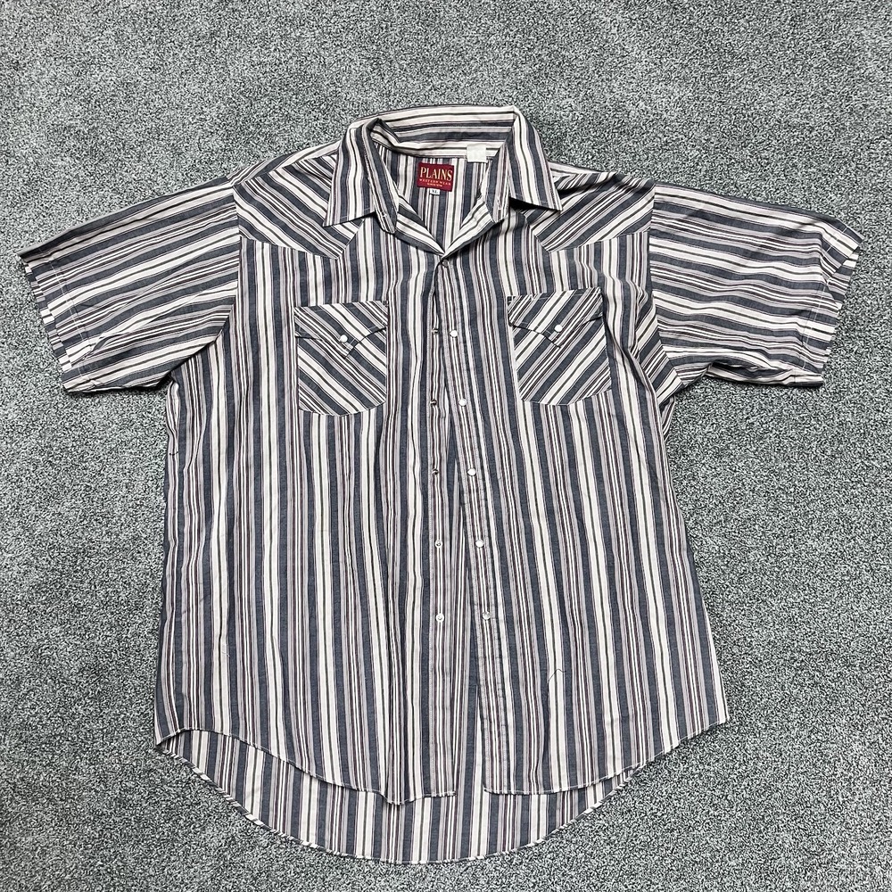 Plains Western Wear Pearl Snap Shirt Striped Cowboy Ranch Men's XL
